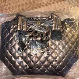 Heartlove Women Metallic Bronze Quilted Mini Tote Bag With Bag/Coin Purse NWT